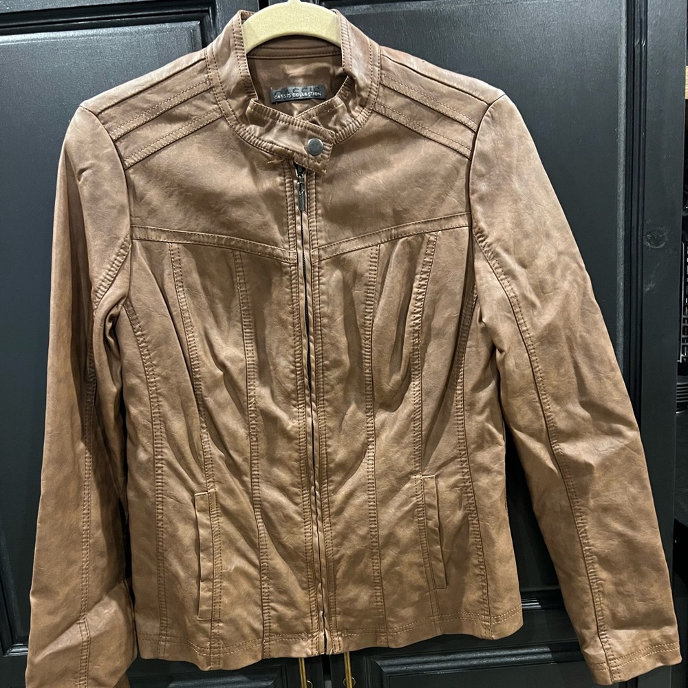 Stylish Tan Faux Leather Jacket